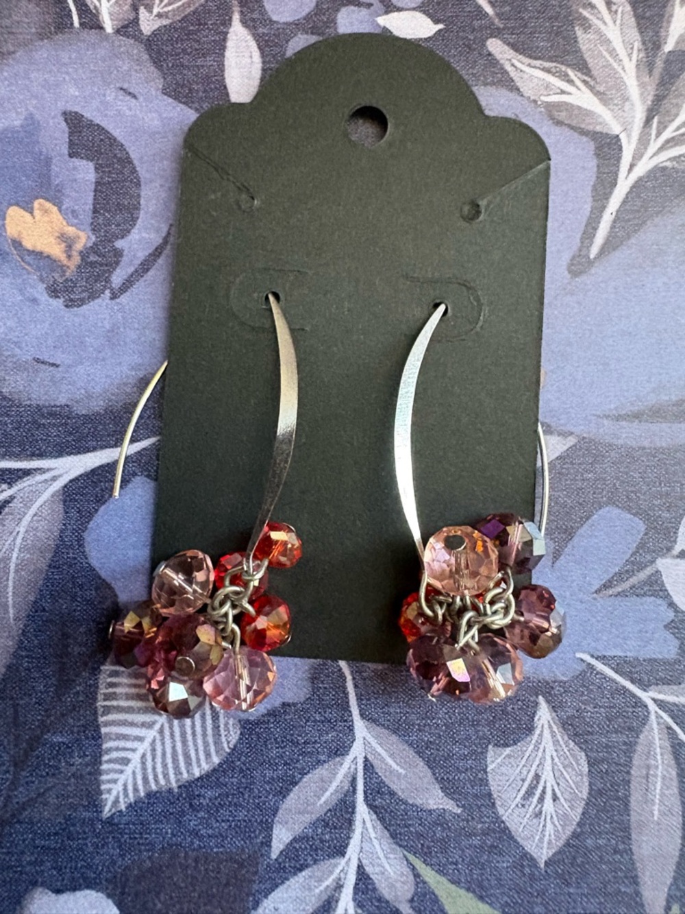 New York & Company Pink and Purple Cluster Drop Earrings